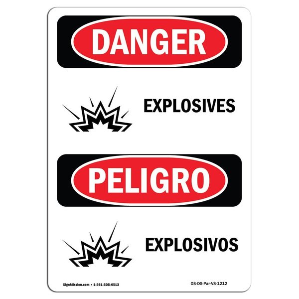 Signmission Safety Sign, OSHA Danger, 14" Height, Rigid Plastic, Explosives, Bilingual Spanish OS-DS-P-1014-VS-1212